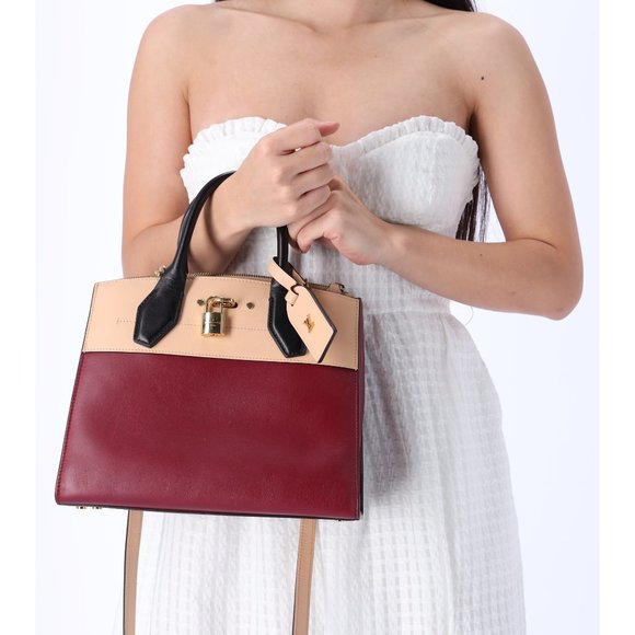 Louis Vuitton City Steamer PM Beige Bordeaux Colorblock Small Satchel Handbag - Picture 1 of 17